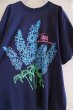 画像11: ネイビー×サックスブルー×グリーン花プリントクルーネック半袖Tシャツ (11)