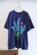 画像8: ネイビー×サックスブルー×グリーン花プリントクルーネック半袖Tシャツ (8)