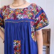 画像7: ブルー×カラフルサンアントニーノ刺繡半袖メキシカンドレス (7)