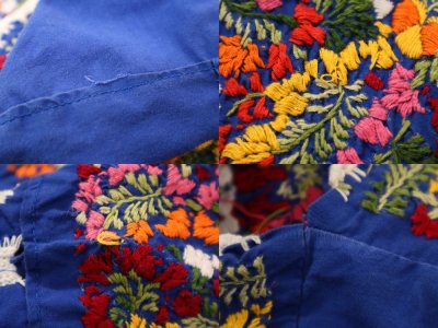 画像1: ブルー×カラフルサンアントニーノ刺繡半袖メキシカンドレス