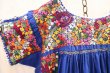 画像13: ブルー×カラフルサンアントニーノ刺繡半袖メキシカンドレス (13)