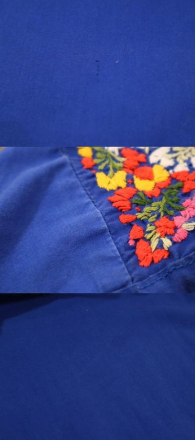 画像3: ブルー×カラフルサンアントニーノ刺繡半袖メキシカンドレス