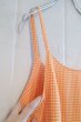 画像10: オレンジ×イエローチェック飾りリボン付きキャミソールミドル丈ドレス (10)