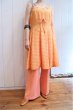 画像1: オレンジ×イエローチェック飾りリボン付きキャミソールミドル丈ドレス (1)
