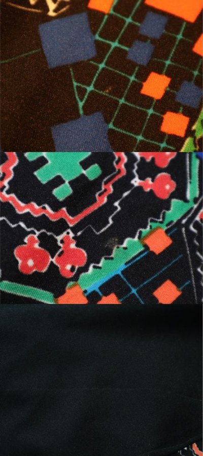 画像2: 70年代ブラック×オレンジレッド×ブルー無地＆抽象柄エスカルゴロングスカート