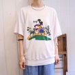 画像6: ホワイト×ブラック×グリーンMickey Mouse刺繍Minnie Mouse＆Donald duckプリントクルーネック半袖スウェットTシャツ (6)