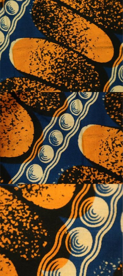 画像1: ブルー×オレンジ×ベージュ楕円柄スリット入りアフリカンバティックスカート