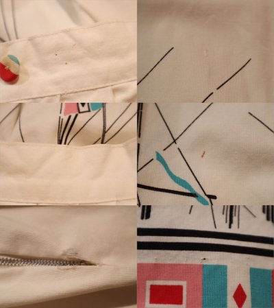 画像1: 50〜60年代 ホワイト×ブラック×カラフル旗柄タック入りスカート