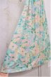 画像11: 70年代 ホワイト×ブルーグリーン×ベイビーピンク花柄ウエストリボン付きフレアスリーブ半袖ドレス (11)