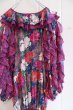 画像20: "Diane Freis"ブルー×ピンクレッド×ホワイト花柄フリルデザインスパンコール花飾り付きパフスリーブ長袖ティアードドレス (20)