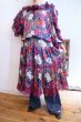 画像3: "Diane Freis"ブルー×ピンクレッド×ホワイト花柄フリルデザインスパンコール花飾り付きパフスリーブ長袖ティアードドレス (3)
