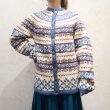 画像5: ▼20％OFF▼　made in Norway ホワイト×ブルー×レッドブロックチェック＆幾何学柄ハイネック長袖ノルディックニットカーディガン (5)