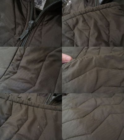 画像1: チャコールブラウン×カーキポケット付きフルジップ長袖キルティングジャケット