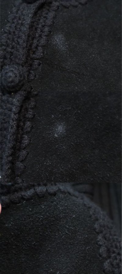 画像1: ブラックかぎ編み＆スエード切替ニットベスト
