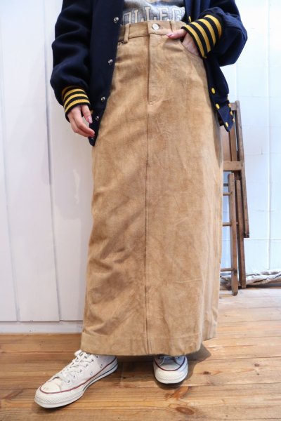 画像1: "Ralph Lauren"キャメル無地ポケット付きスリット入りスエードスカート (1)