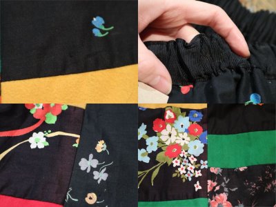 画像3: ブラック×レッド×イエロー花柄パッチワークウエストリボン付きロングスカート