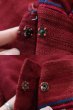 画像19: ダークレッド×カラフルストライプ花刺繍ラウンドネック長袖スリット入りドレス (19)