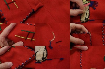 画像1: レッドレッド×カラフル人＆風景刺繍前開きポケット付き長袖フェルトメキシカンジャケット