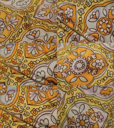 画像3: 70年代レモンイエロー×オレンジ×パステルパープル花柄キルティングロングスカート