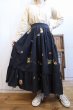 画像4: 50〜60年代ブラック×イエロー×ブラウン花＆リーフ柄フリルデザインスカート (4)