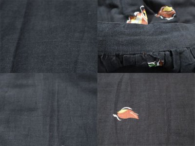 画像3: 50〜60年代ブラック×イエロー×ブラウン花＆リーフ柄フリルデザインスカート