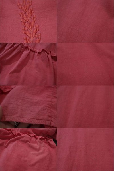 画像2: ピンク花刺繍ポケット＆袖口リボン付きラウンドネック七分袖ドレス