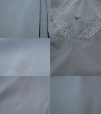 画像1: 60年代サックスブルーレース＆花飾り付き丸襟七分袖ベッドジャケット