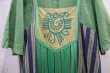 画像10: 70年代グリーン×ブルー×レッド刺繍ストライプリボンフリンジ＆ポケット付き半袖ロングドレス  (10)