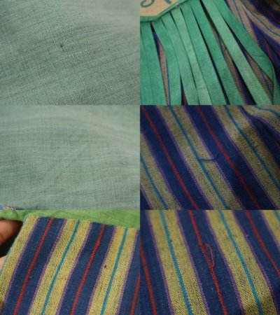 画像2: 70年代グリーン×ブルー×レッド刺繍ストライプリボンフリンジ＆ポケット付き半袖ロングドレス 