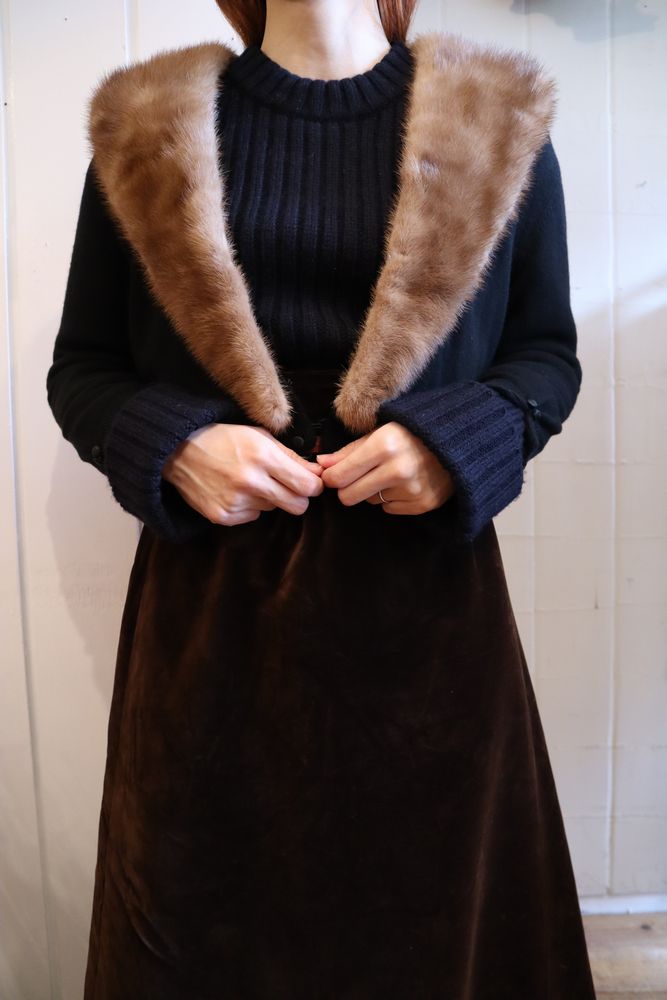 50〜60年代ブラック×ブラウンミンクファー付き長袖ニットカーディガン - Ｆｉｚｚ-select Lady's vintage clothing-