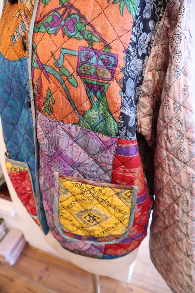 シルク パッチワーク ジャケット カラフル 刺繍 vintage