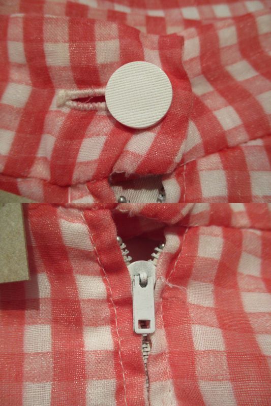 60〜70年代レッド×ホワイトギンガムチェック柄裾フリルロングスカート 