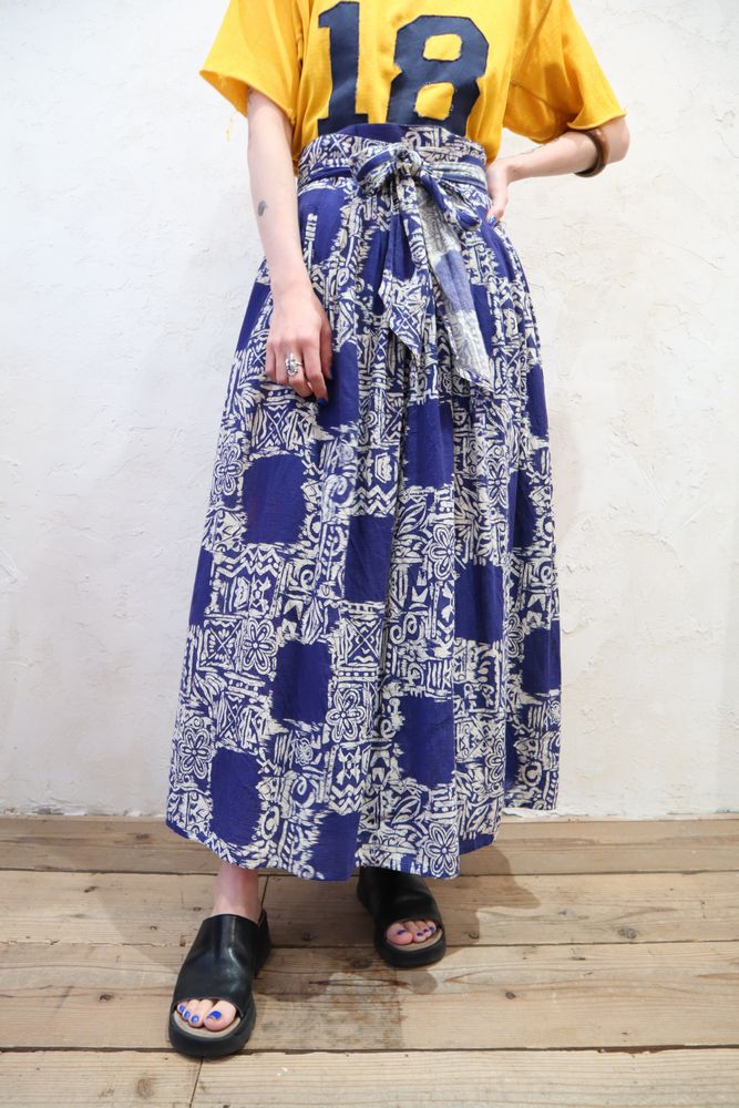 ブルー ホワイトエスニック柄ポケット付きラップスカート ｆｉｚｚ Select Lady S Vintage Clothing