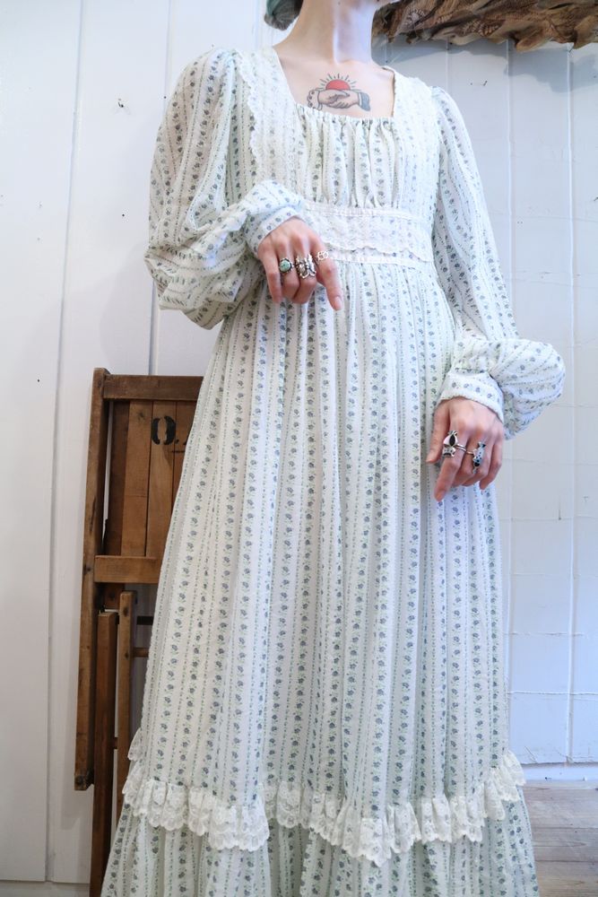 vintage dress 花柄 レース リボン - rehda.com