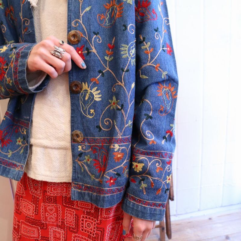 カラフル花刺繍デニムジャケット - Ｆｉｚｚ-select Lady's vintage 