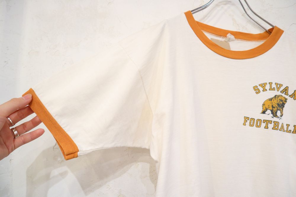 60〜70年代”Champion”プロダクツタグホワイト×オレンジブラウンクルー 