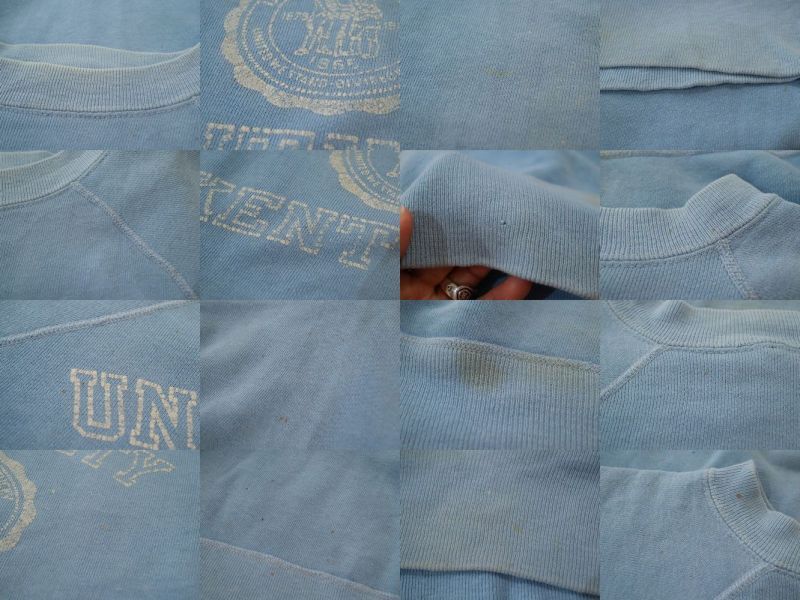 50〜60年代サックスブルー×ホワイトカレッジプリントクルーネック長袖