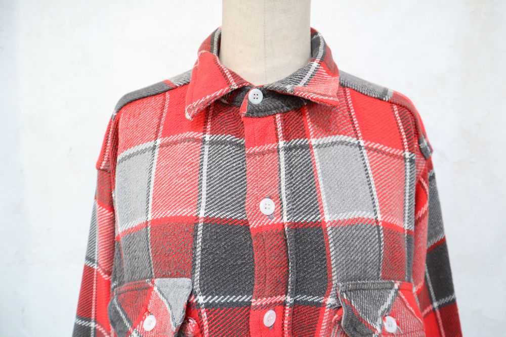 50〜60年代”BIG MAC”レッド×グレーチェック柄ポケット襟付き長袖シャツ 