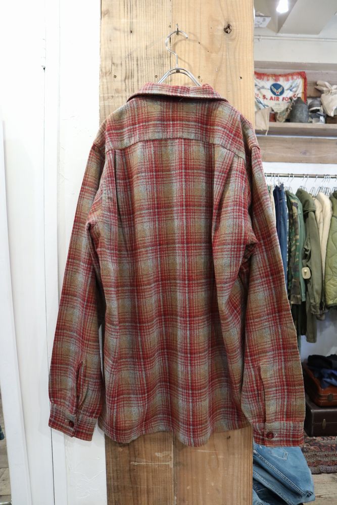 50〜60年代”Mac Phergus”レッド×グレーチェック柄ポケット付き開襟長袖 