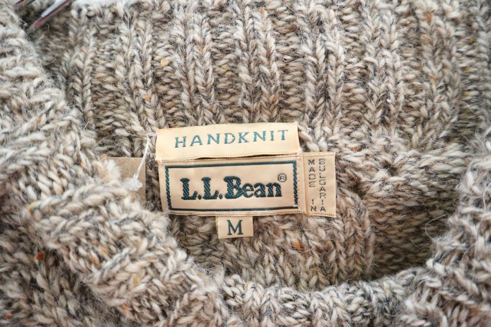 L.L.Bean”グレー×ベージュ×オフホワイトアラン編みハイネック長袖