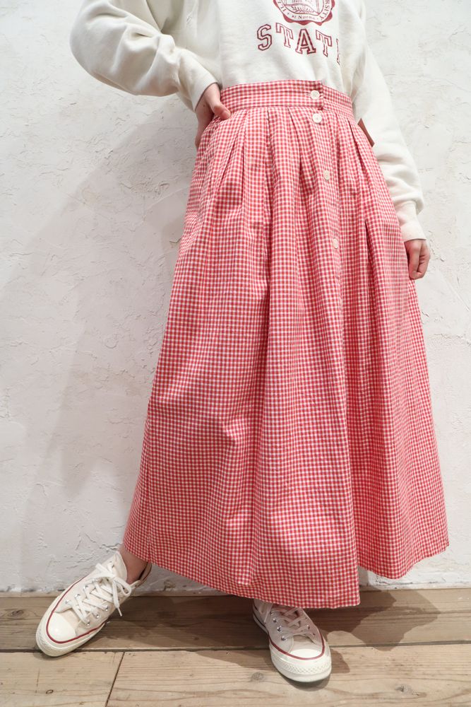 ♡PH♡赤ギンガム包みボタンギャザーたっぷりスカート