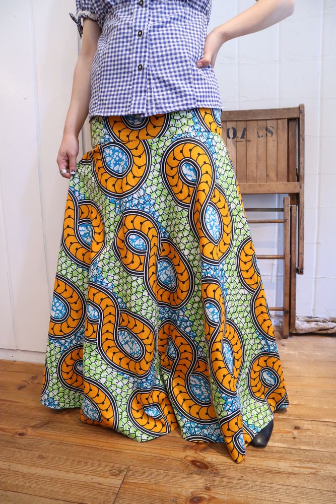 vintage スカート アフリカンバティック ワックスプリント